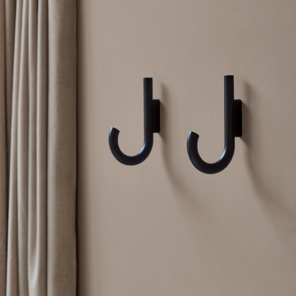 J-Curve Wall Hook in Black - Umbrella-Inspired Design, Multi-Room Use