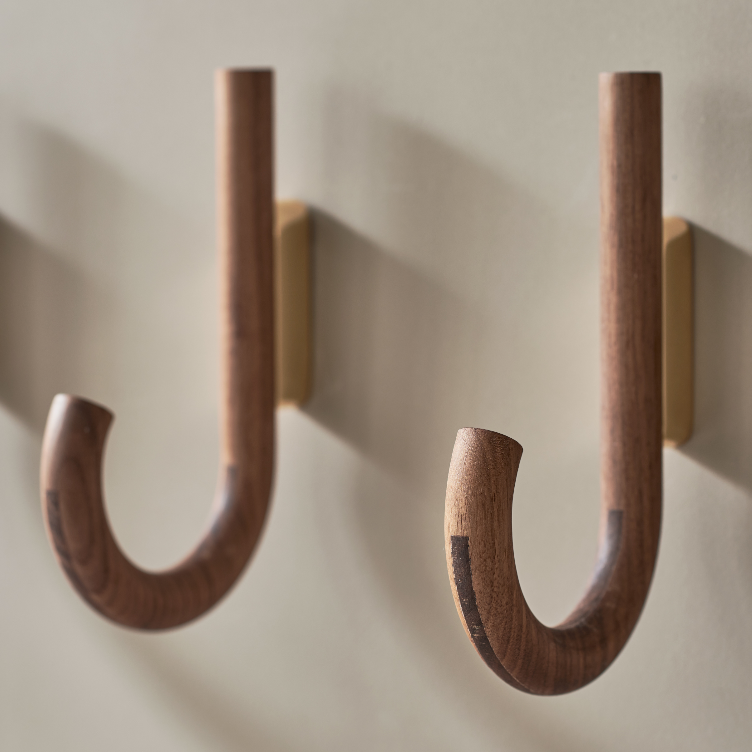 J-Curve Wall Hook in Walnut & Brass - Umbrella-Inspired, Multi-Room Use
