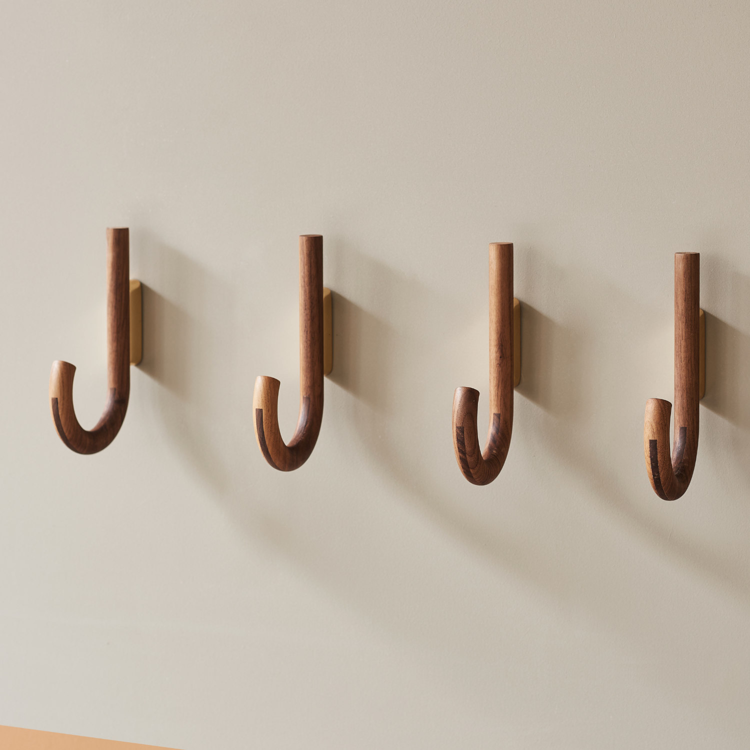 J-Curve Wall Hook in Walnut & Brass - Umbrella-Inspired, Multi-Room Use