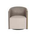Swivel Lounge Chair in Mineral Faux Leather & Taupe Fabric - Steel Arms