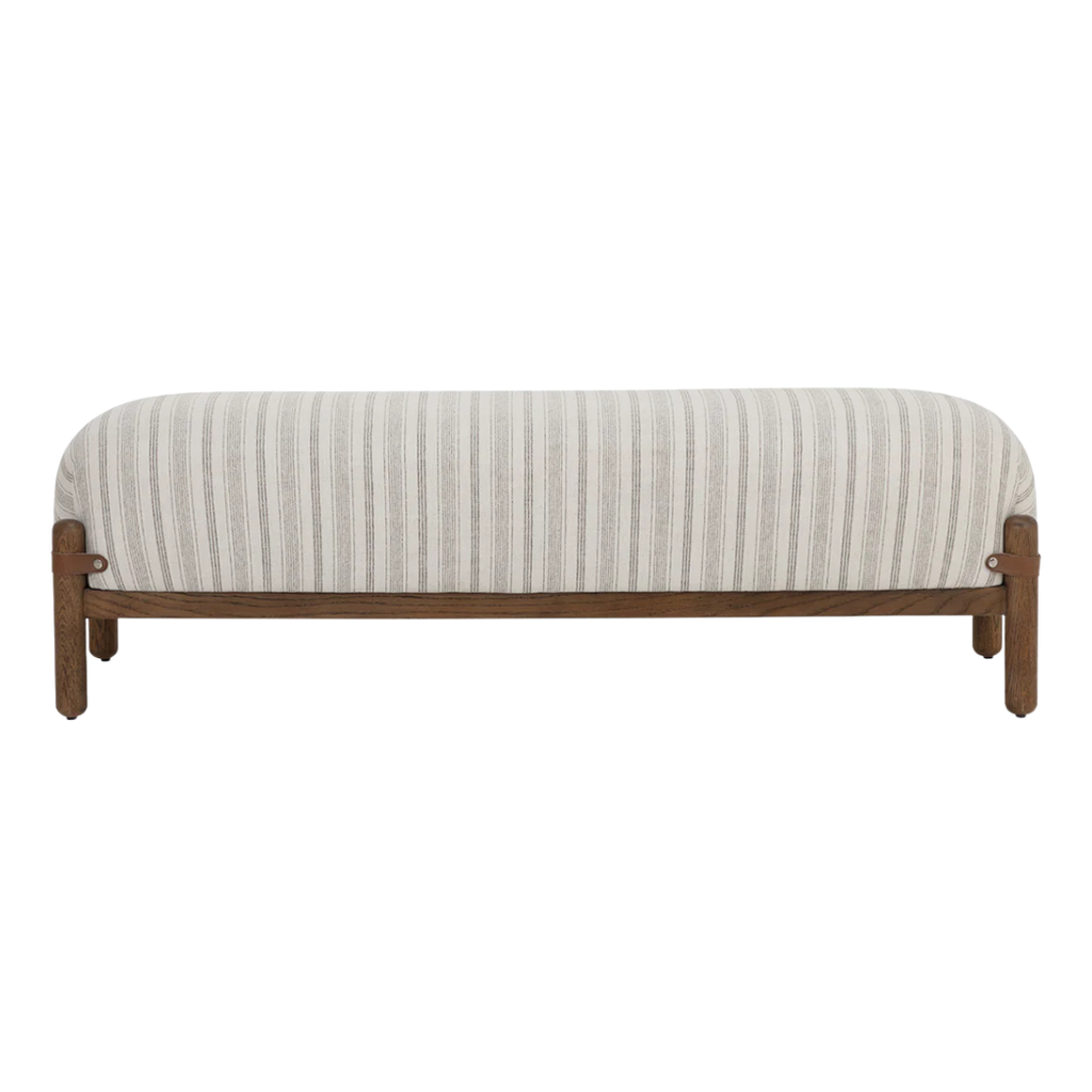 Channel-Stitched Upholstered Bench in Ivory - Rounded Silhouette, Polyester