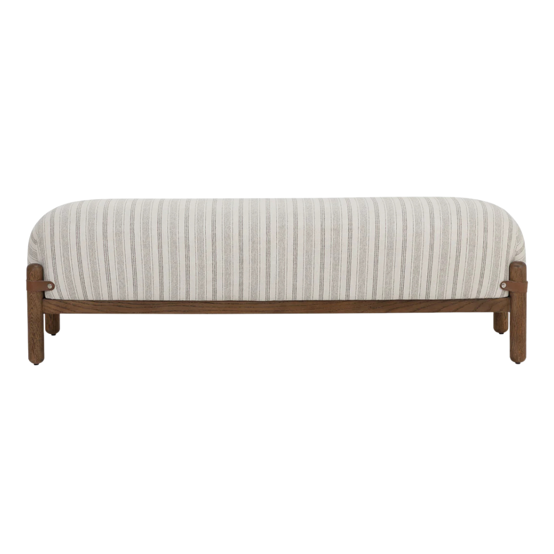 Channel-Stitched Upholstered Bench in Ivory - Rounded Silhouette, Polyester