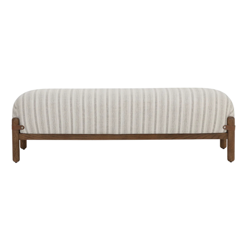 Channel-Stitched Upholstered Bench in Ivory - Rounded Silhouette, Polyester