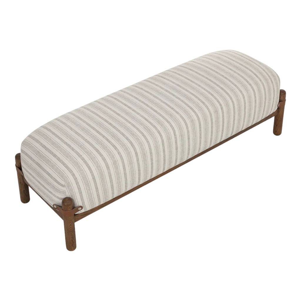 Channel-Stitched Upholstered Bench in Ivory - Rounded Silhouette, Polyester