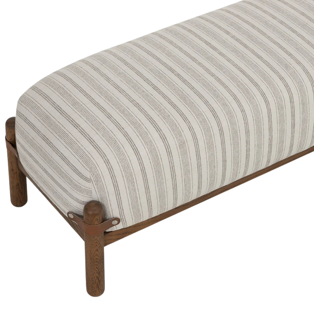 Channel-Stitched Upholstered Bench in Ivory - Rounded Silhouette, Polyester