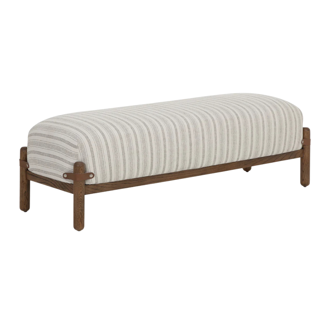 Channel-Stitched Upholstered Bench in Ivory - Rounded Silhouette, Polyester