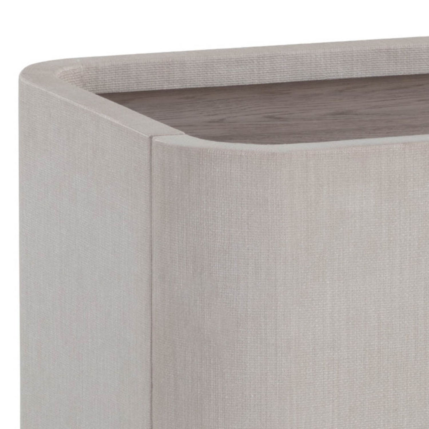 Curved Nightstand in Cream Faux Leather - Oak Veneer Top, 2 Drawers, Acacia Base