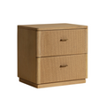 Rustic Oak Veneer Nightstand - Rope Door Detail, Antique Brass Handles, Solid Legs
