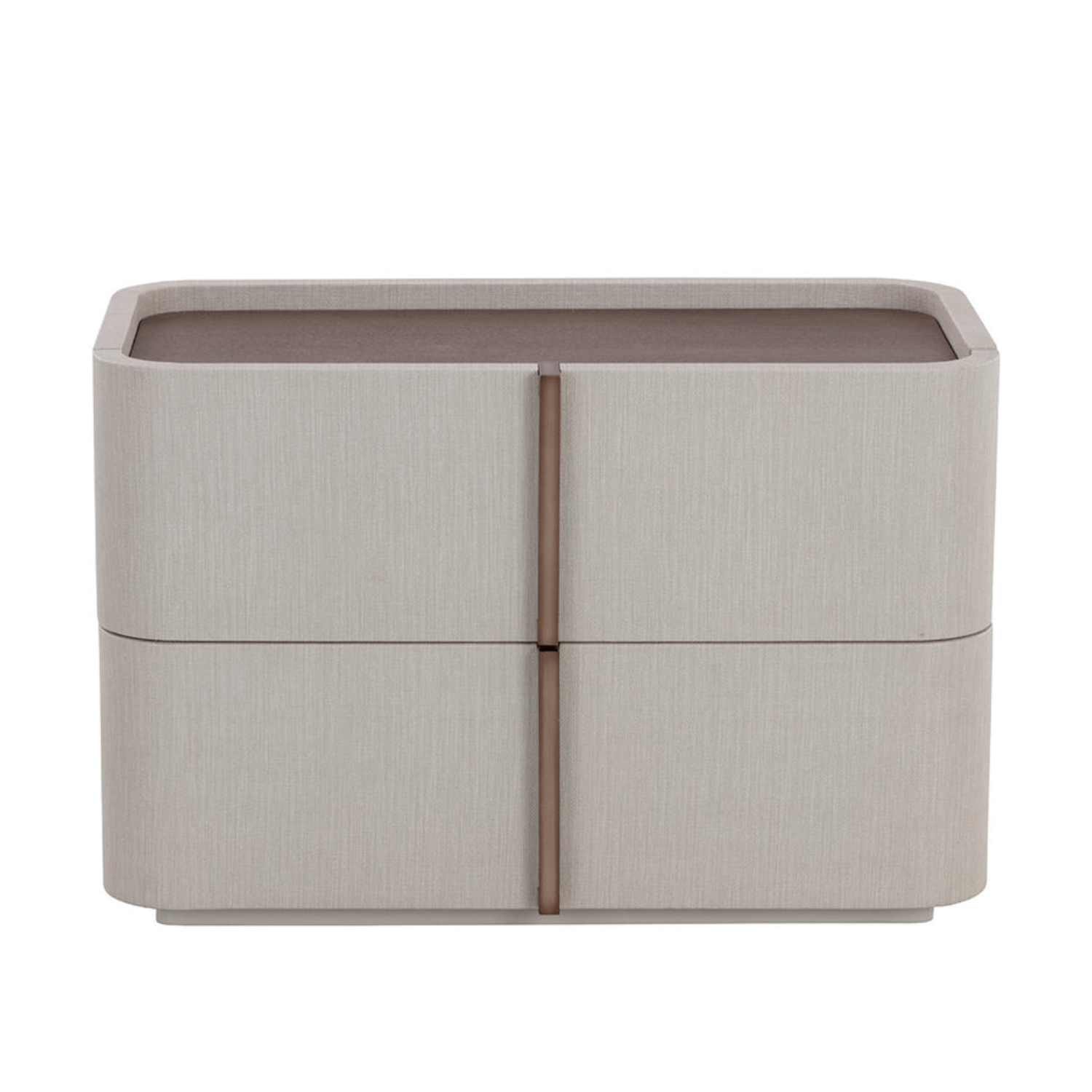 Curved Nightstand in Cream Faux Leather - Oak Veneer Top, 2 Drawers, Acacia Base
