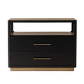 Minimalist Oak Nightstand in Black - Open Shelf, 2 Soft-Close Drawers