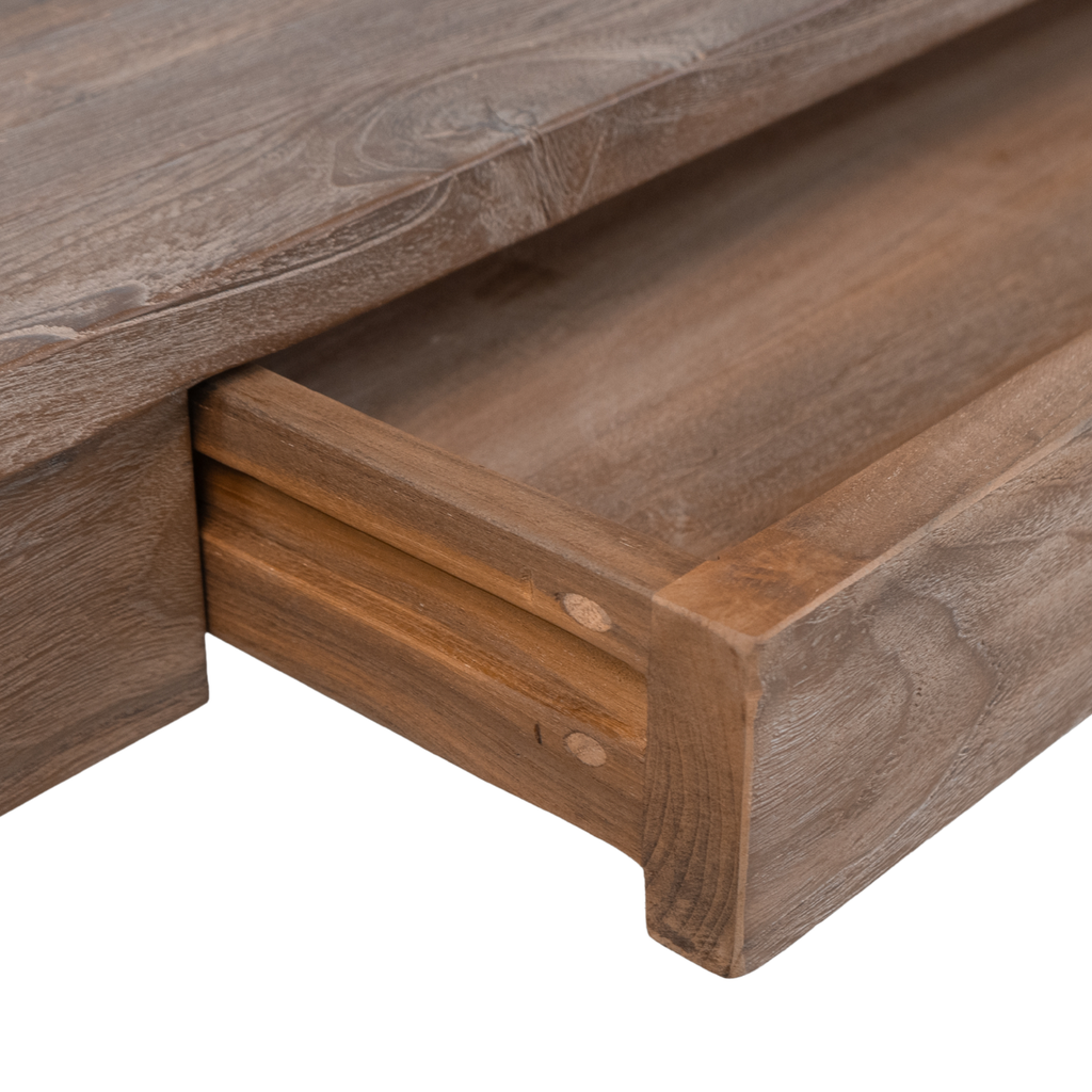 Sculptural Teak End Table - Oval Top, Asymmetrical Base, Natural Grain