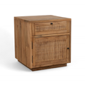 Reclaimed Teak Side Table - Cane Drawer, Black Metal Knobs, Rustic Character