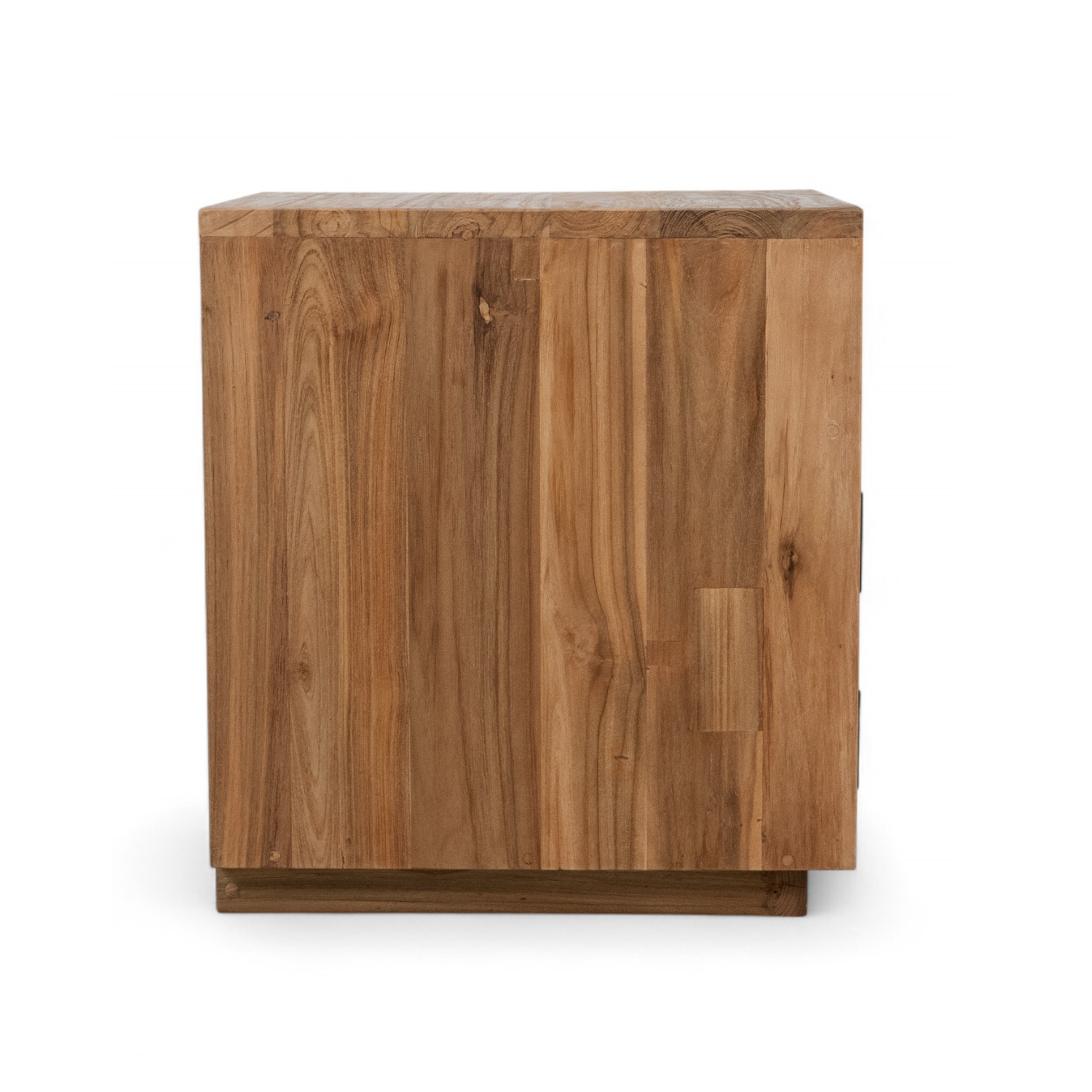 Reclaimed Teak Side Table - Cane Drawer, Black Metal Knobs, Rustic Character