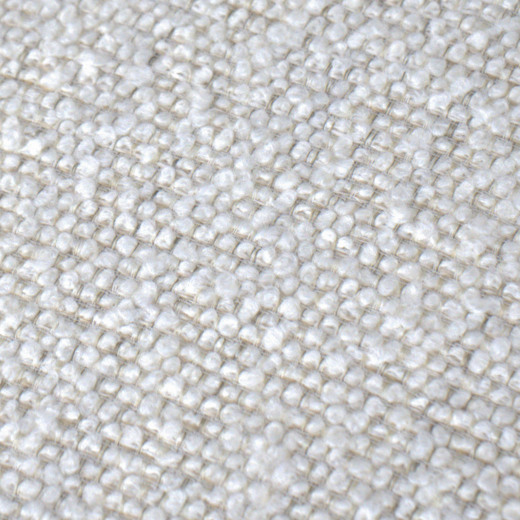 Storage Ottoman in Pearl Boucle - Leather Accents, Wood Tray Lid, Lined Interior