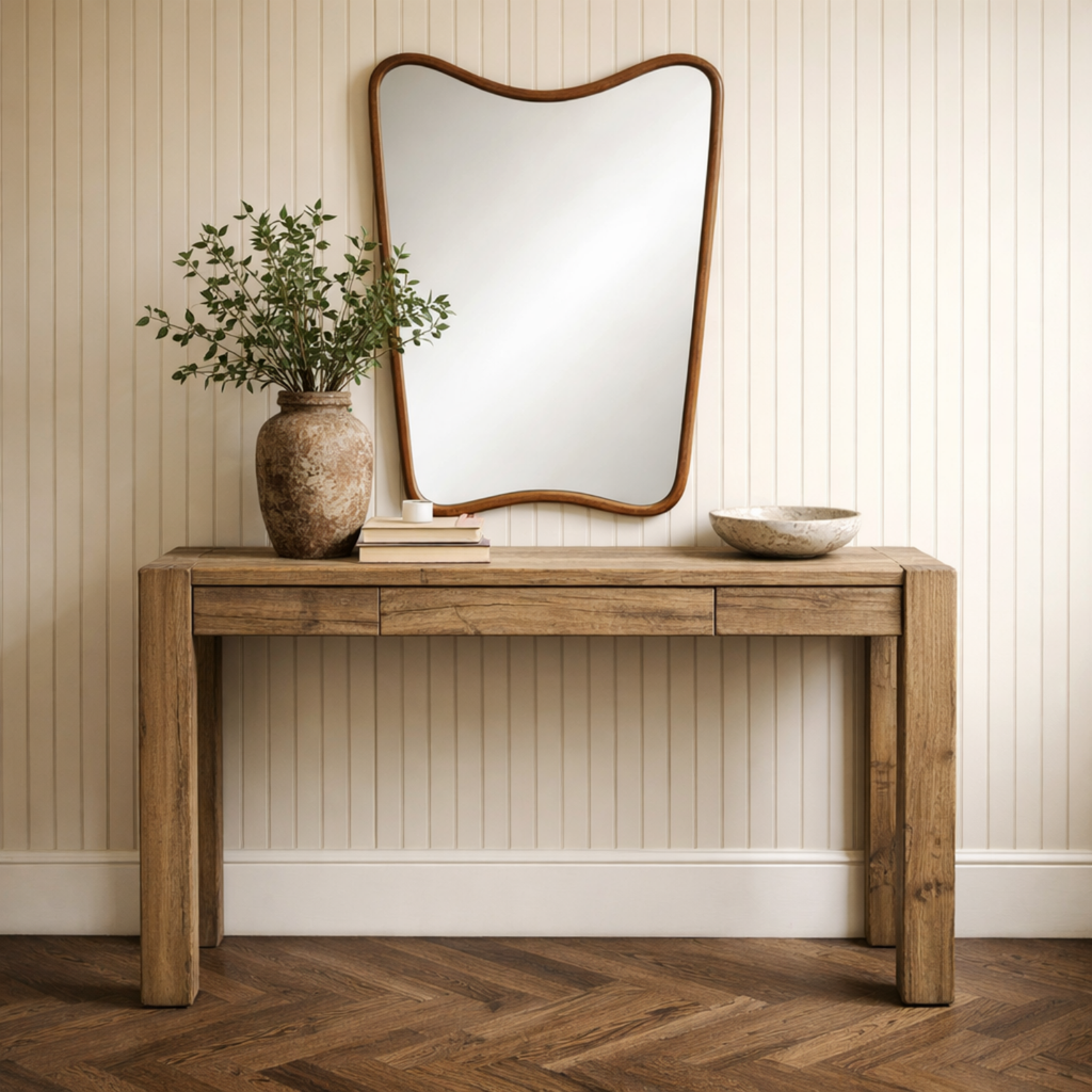 Sculptural Teak End Table - Oval Top, Asymmetrical Base, Natural Grain