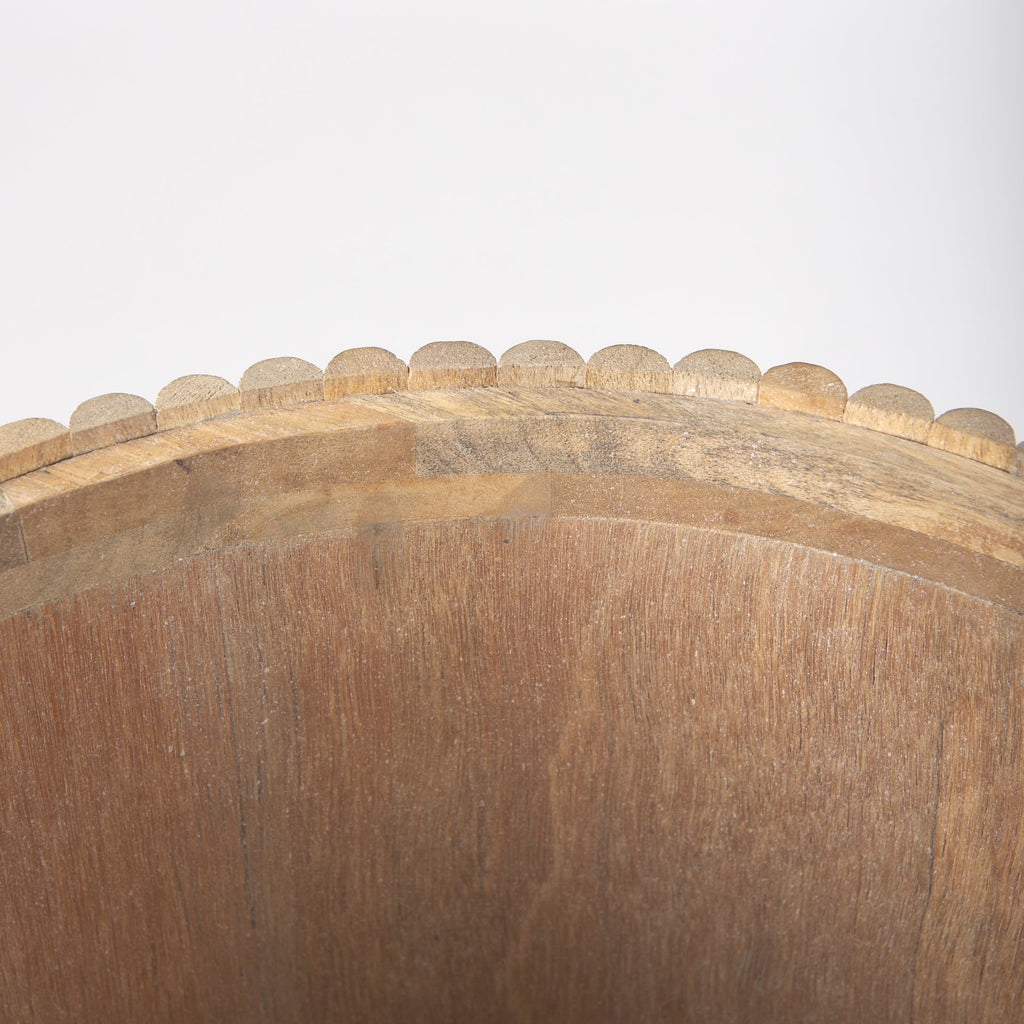 Solid Mango Wood Side Table in Blonde - Fluted Base, Round Top, Removable Lid