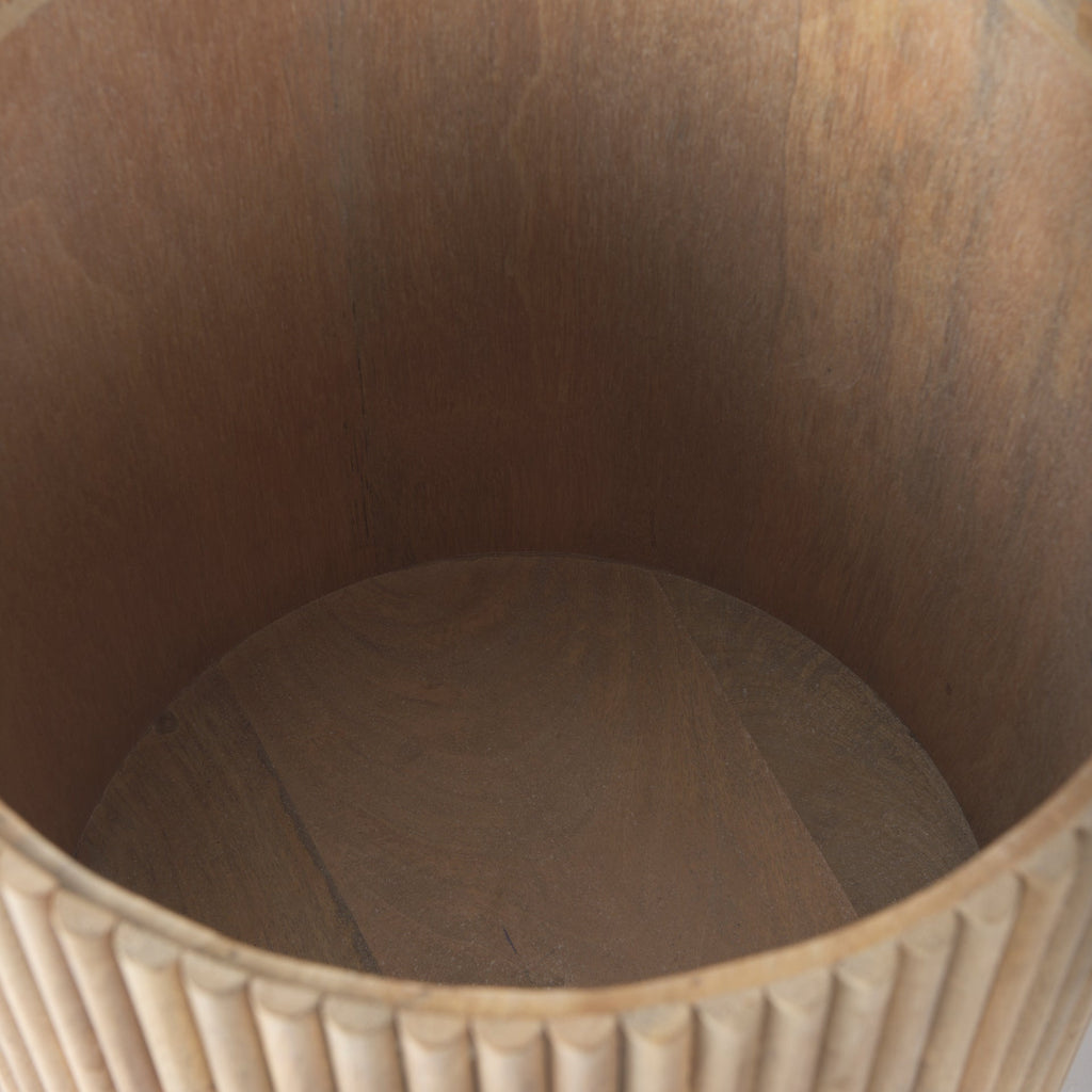 Solid Mango Wood Side Table in Blonde - Fluted Base, Round Top, Removable Lid