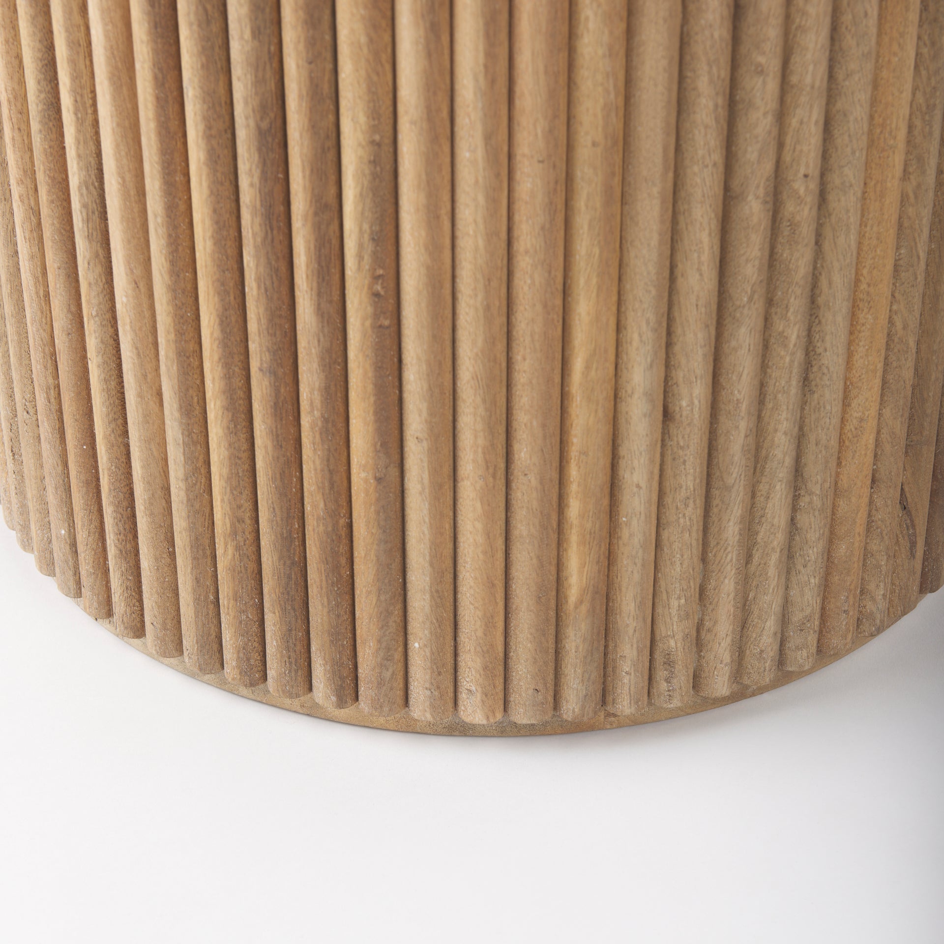 Solid Mango Wood Side Table in Blonde - Fluted Base, Round Top, Removable Lid