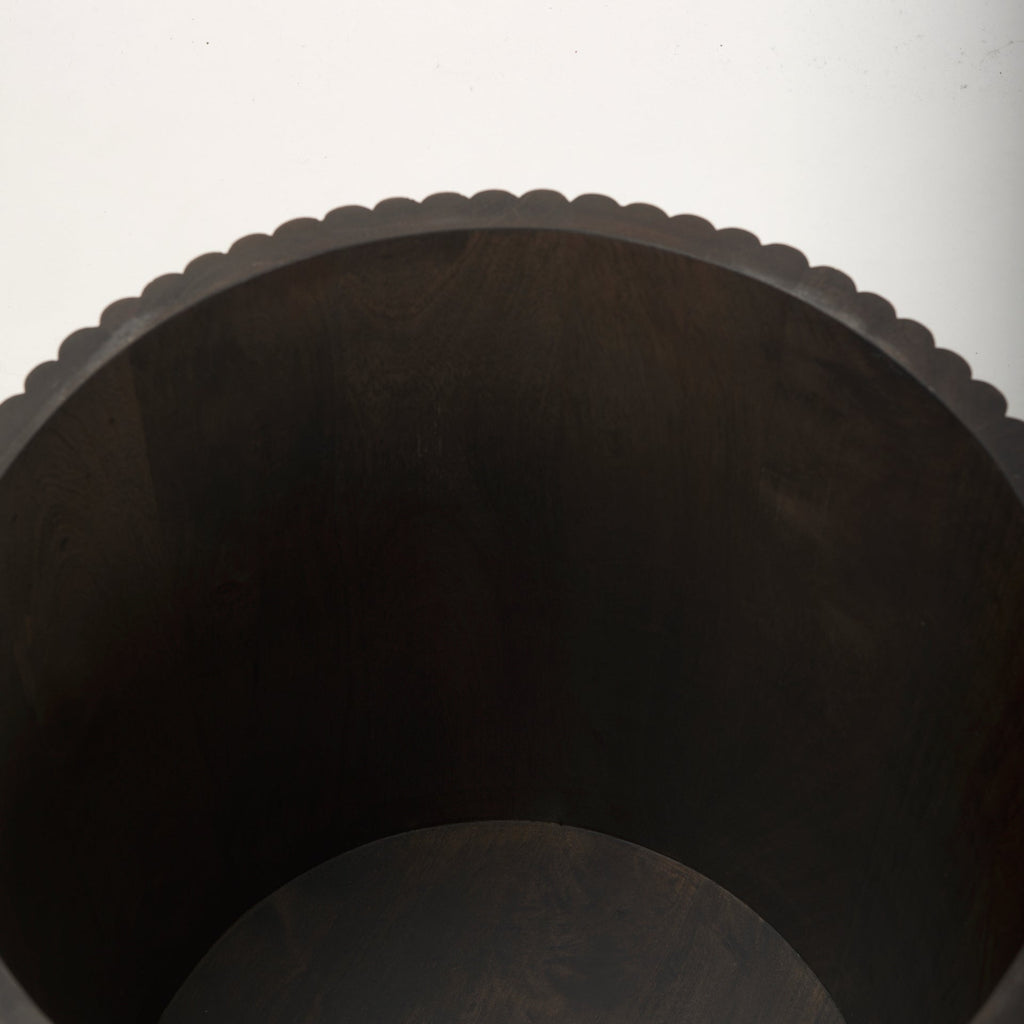 Solid Mango Wood Side Table in Espresso Brown - Fluted Base, Removable Lid