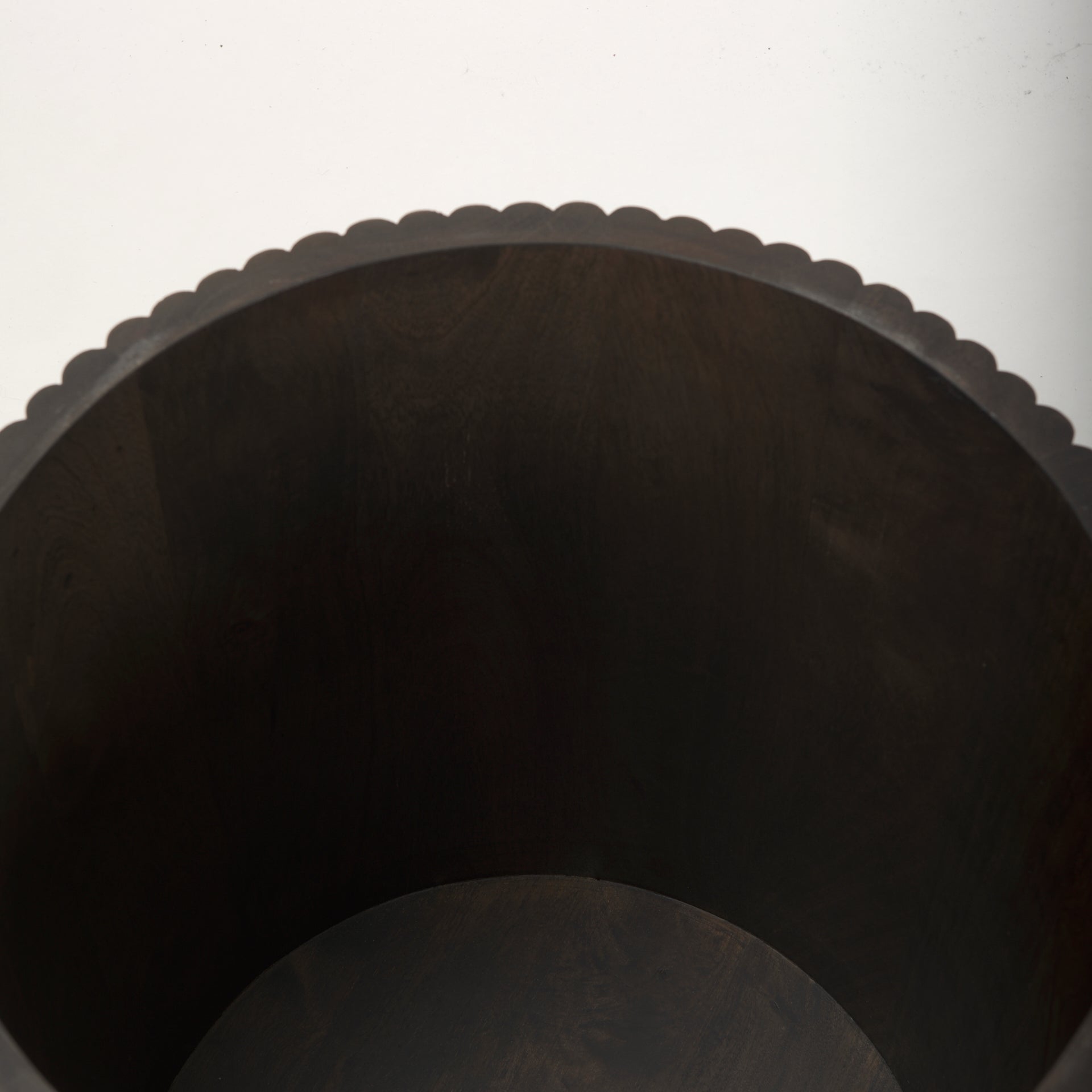 Solid Mango Wood Side Table in Espresso Brown - Fluted Base, Removable Lid