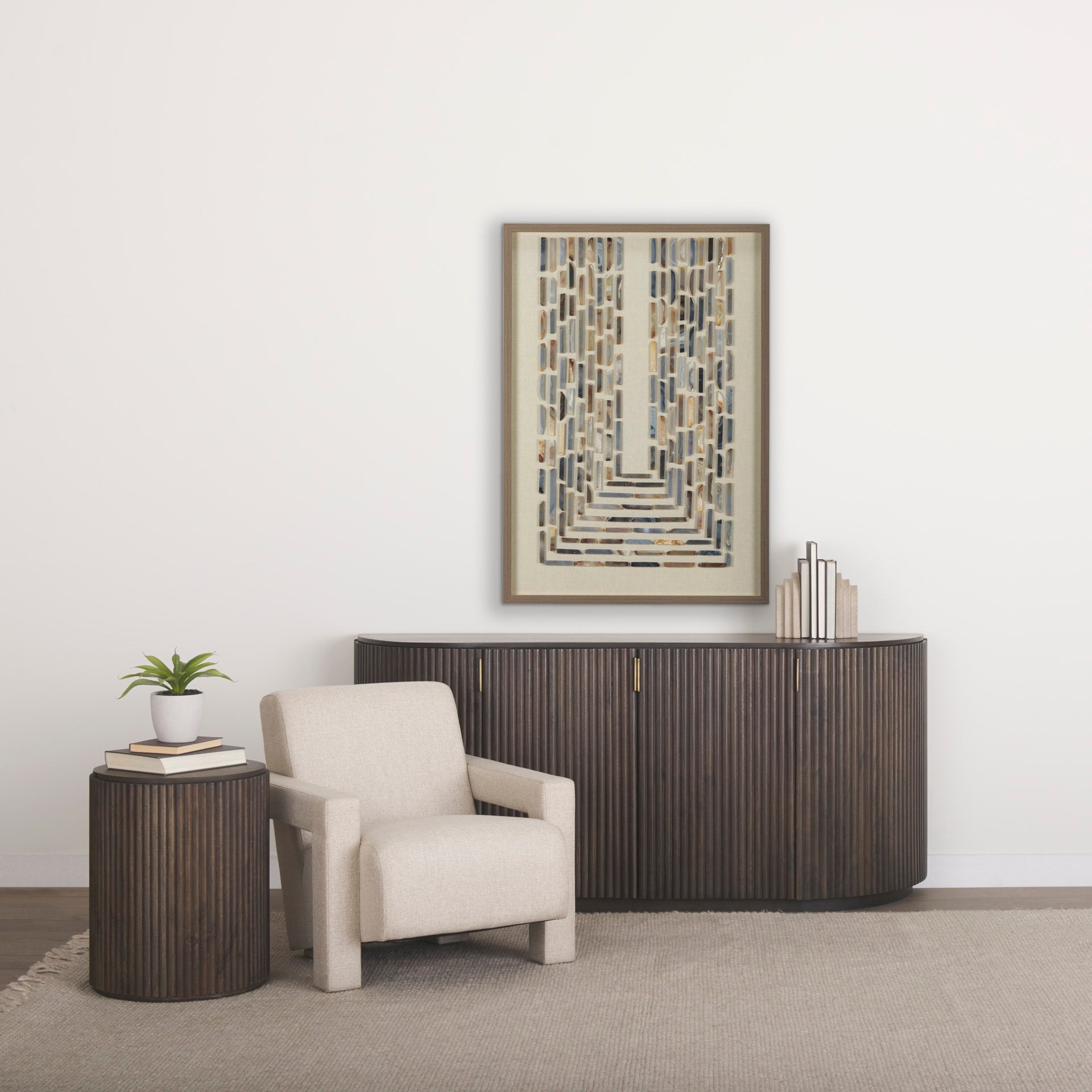 Solid Mango Wood Side Table in Espresso Brown - Fluted Base, Removable Lid